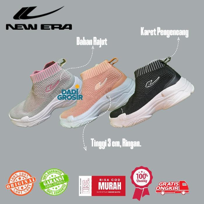 SEPATU SLIP ON CEWEK NEW ERA ELVINA SEPATU RAJUT BOOTS WANITA HITAM PEACH ABU ABU TINGGI SEPATU SLIP
