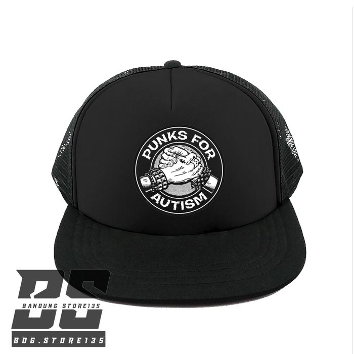 topi trucker/topi jaring PUNK AUTIS HITAM/PUITIH