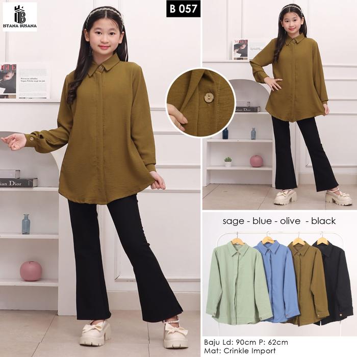 Vivien Blouse Muslim Panjang Wanita Casual Dress Crinkle Gamis Katun Dewasa Tunik Atasan Rayon Remaj