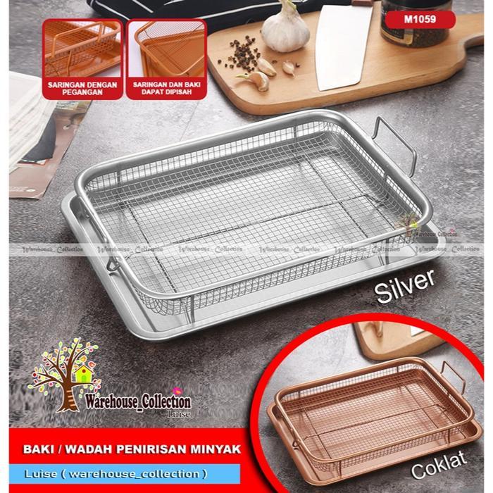Terlaris! Crisper Tray Peniris Minyak gorengan stainless gold TEBAL // crispy tray //baking tray //o