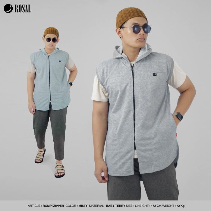 Rompi Zipper ROSAL Misty - Rompi Sholat Pria Hoodie Bahan Baby Terry Tebal Hangat Praktis Resleting