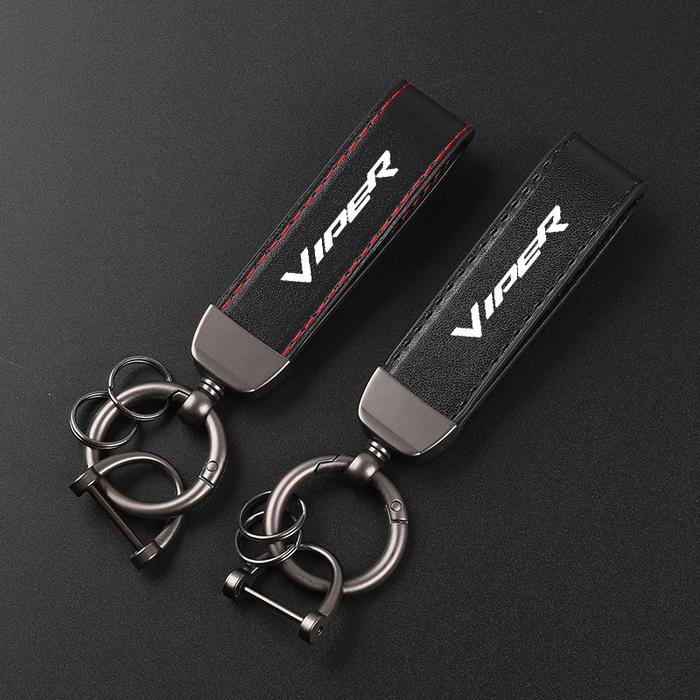 Deluxe Leather Keychain with Car Badge Keychain Pendant For DODGE VIPER