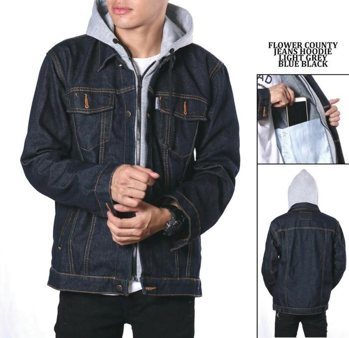 JAKET HOODIE ARIEL NOAH - JAKET JEANS DOUBLE SLETING - JAKET HOODIE DENIM Panjang Pria