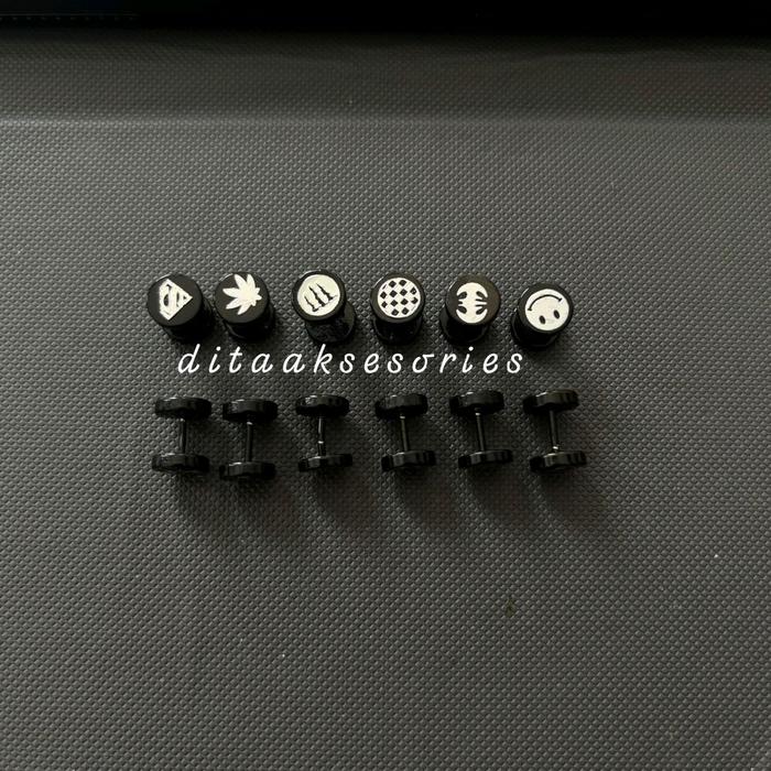 ANTING RODA HITAM ANTING TINDIK RODA PUTAR 8MM BERMOTIF Earrings