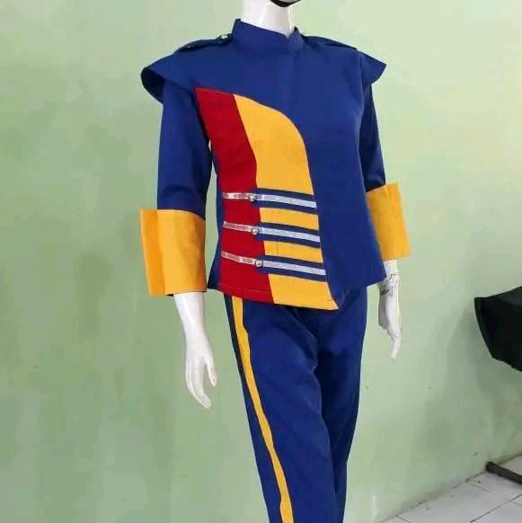 Baju Seragam Drumband Marching Band Anak SD SMP SMA Mayoret laki-laki topi bulu baju celana