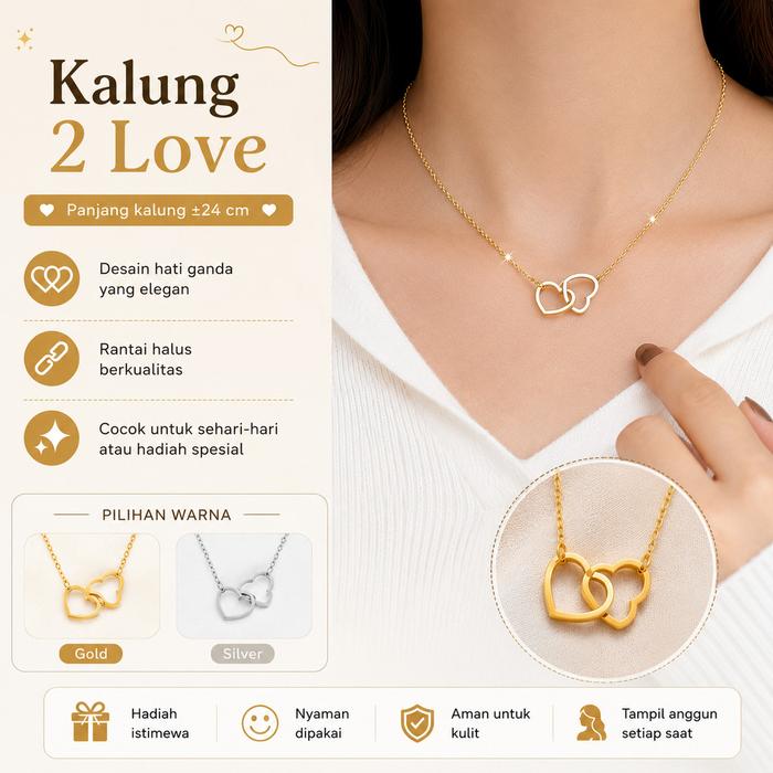 Kalung Hati Wanita Tulang Selangka Dengan Liontin Hati Ganda Berlubang Desain Saling Terkait