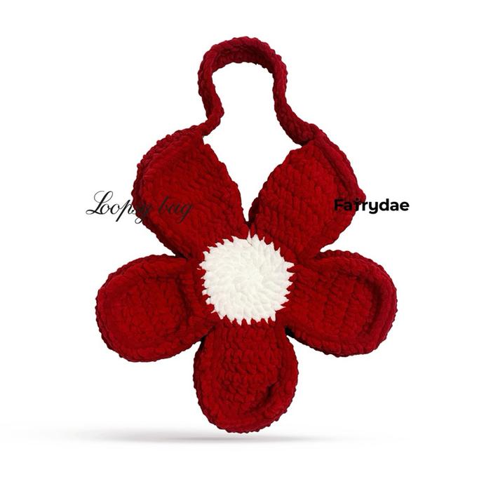 Fairydae Loopsy Flower Crochet Totebag Red Tas Rajut Bunga