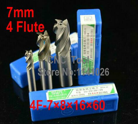 10 pcs/set 7.0 MM 4 Flute HSS & Aluminium endmill Mesin Penggilingan