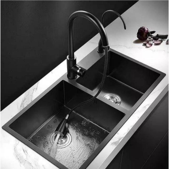 kitchen sink hitam 75x40 Paket kran tarik hitam lengkap