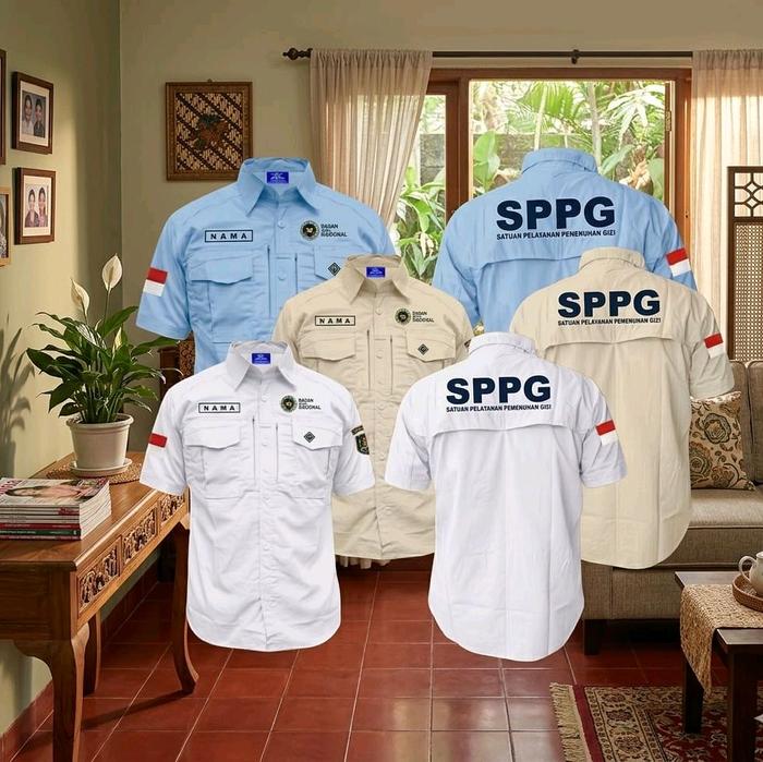 kemeja tactical sppg baju pdh tactical bgn free bordir nama dan jabatan biru muda lengan pendek
