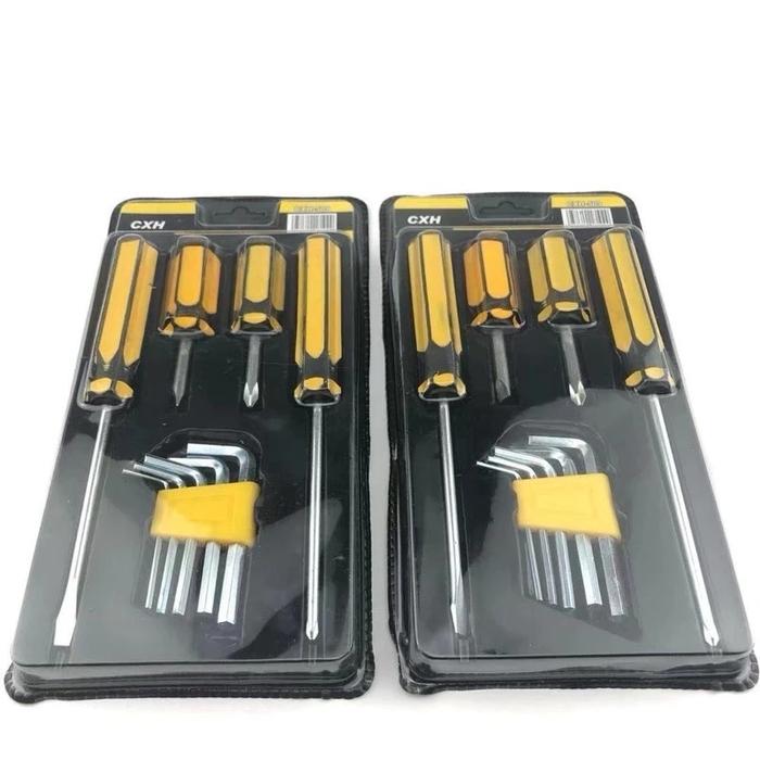Set Paket Obeng Kunci L Tools 9Pcs Hexagonal Pliers Screwdriver Obeng Yukido Obeng