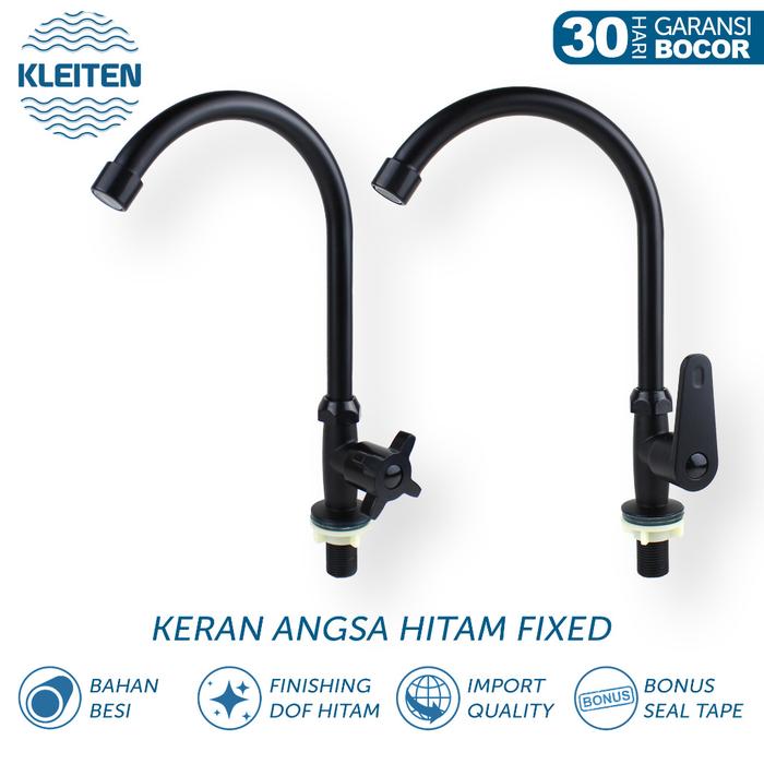 KLEITEN Kran Angsa Fleksibel Hitam Keran Tanam Dapur Cuci Piring Keran Sink Bebek Keran Air Dapur
