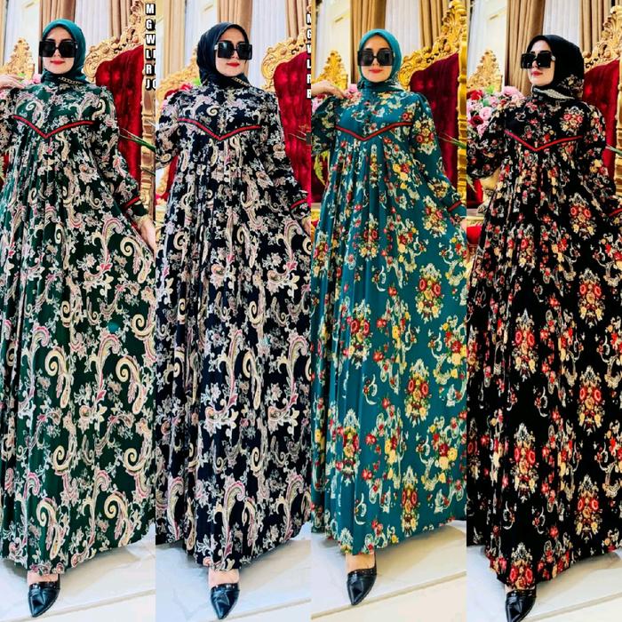 SHR ORI DRESS MAXI WOLLFIS ramping BATIK BUNGA syahira