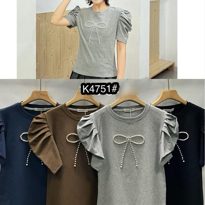 Atasan Wanita Kaos Import BKK Premium Model Mutiara Pita Depan K4751# Tampilan Elegan dan Trendy