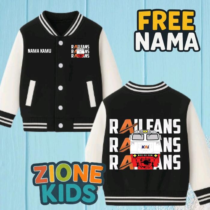 Jaket Varsity Anak Railfans Kereta Api | Free Nama | Jaket Anak Tema Kereta