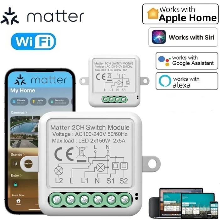 1/4 Gang Matter WIFI Smart Switch Module Automation Relay Smart