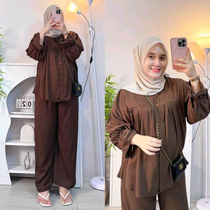 Jena set Rayon twill premium polos - setelan Rayon twill premium