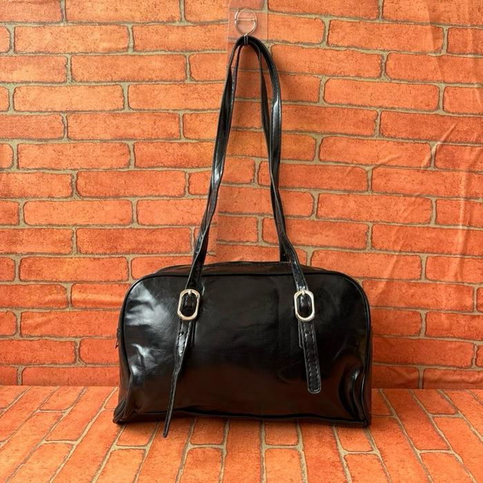 TAS SHOULDER KULIT GLOSSY WANITA SECOND BRANDED HITAM / TAS TOTE WANITA