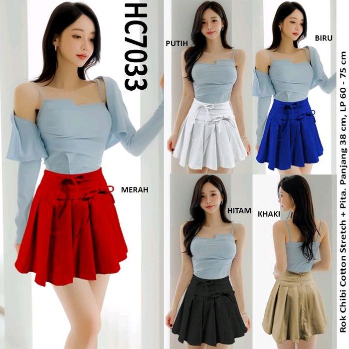Rok Chibi Cotton Stretch + Pita Panjang 38 cm LP 60 - 75 cm HC7033 Merah Putih Biru Hitam Khaki