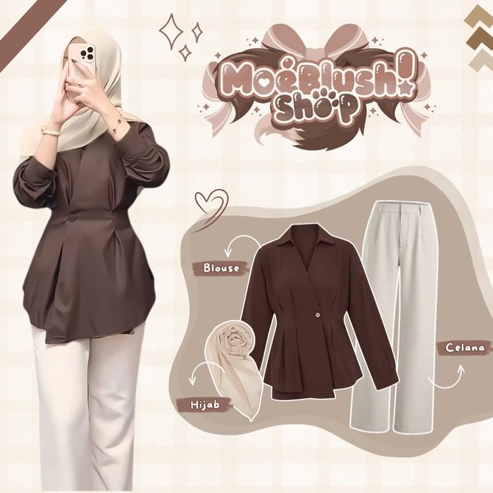 One Set Casual Style | Blouse + Celana Knit + Hijab Bella Square | One Set OOTD Berhijab - VB81N