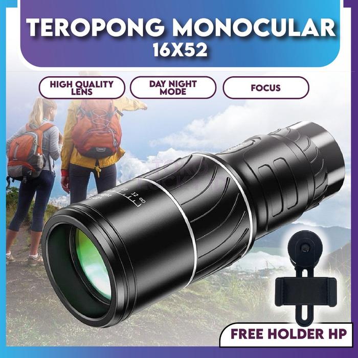 Teropong Lensa Zoom 16*52 40mm HP Fokus Teleskop Monocular Jarak Jauh