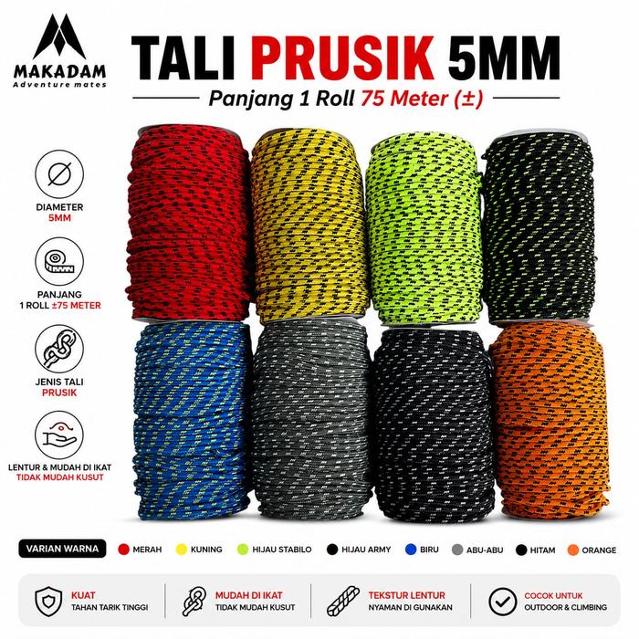 Tali Prusik 5mm Per Roll Aksesoris Camping Mountainering Survival