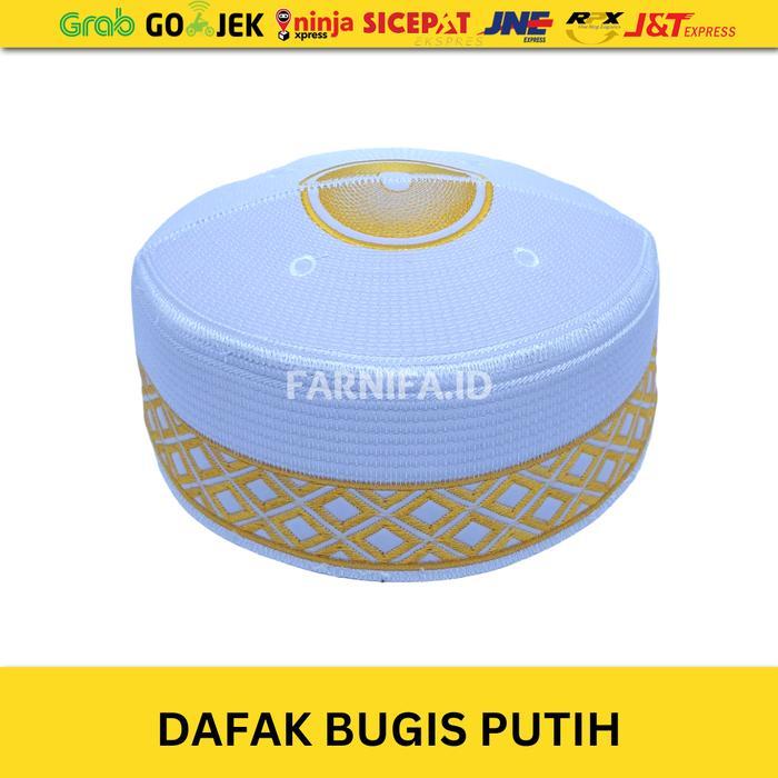 Peci Bugis Dafak Bugis Songkok Bugis Exclusive Kopiah Putih Emas