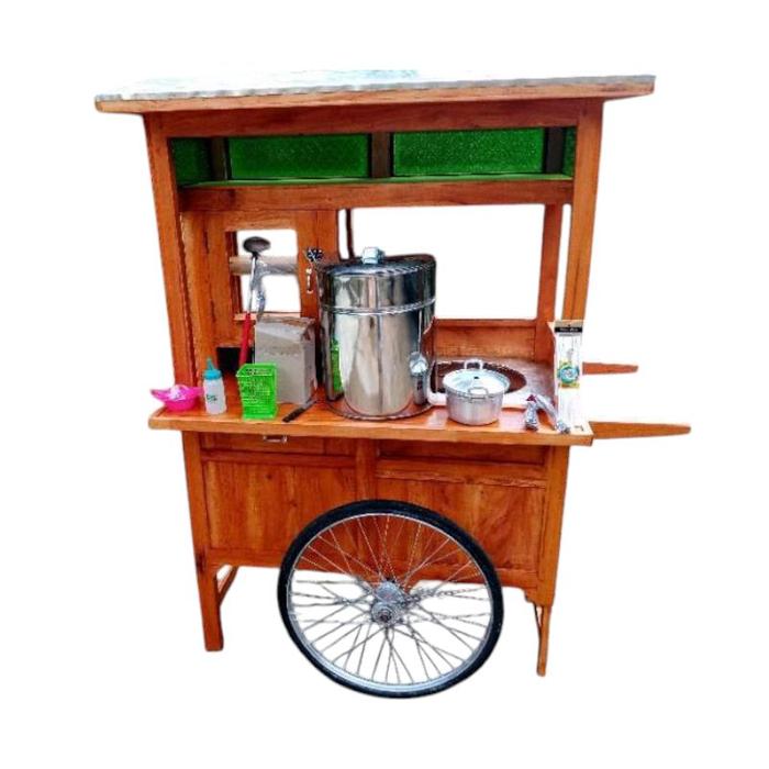 gerobak bakso komplit roda becak  kayu mahoni free ongkir