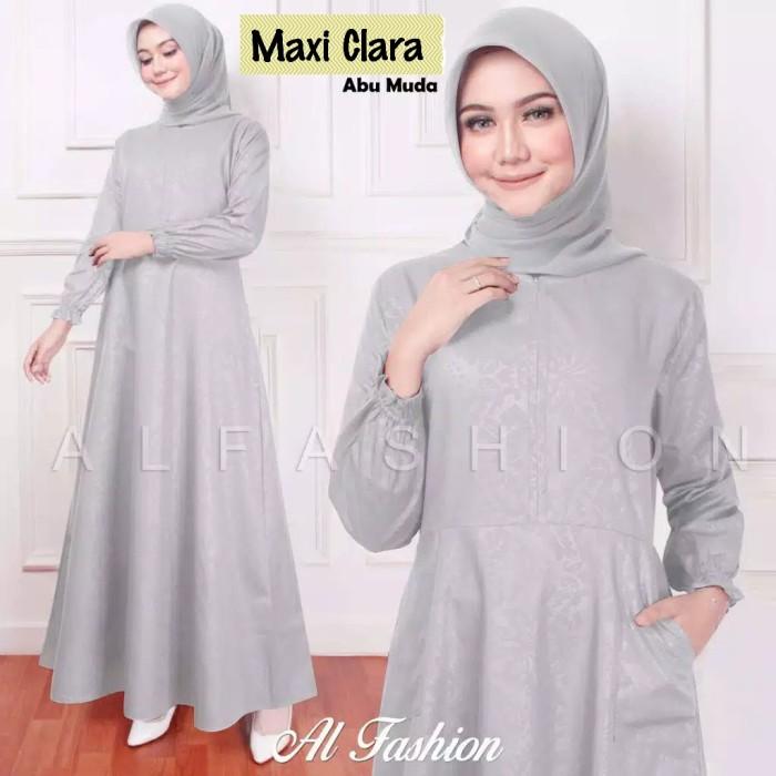 Clara- Gamis Baju Dress Polos Emboss Busui Jumbo XL Warna Abu Abu Muda