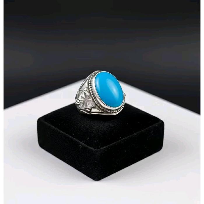 cincin batu akik pirus mesir biru polos 18mm mban ALPAKA SUPER