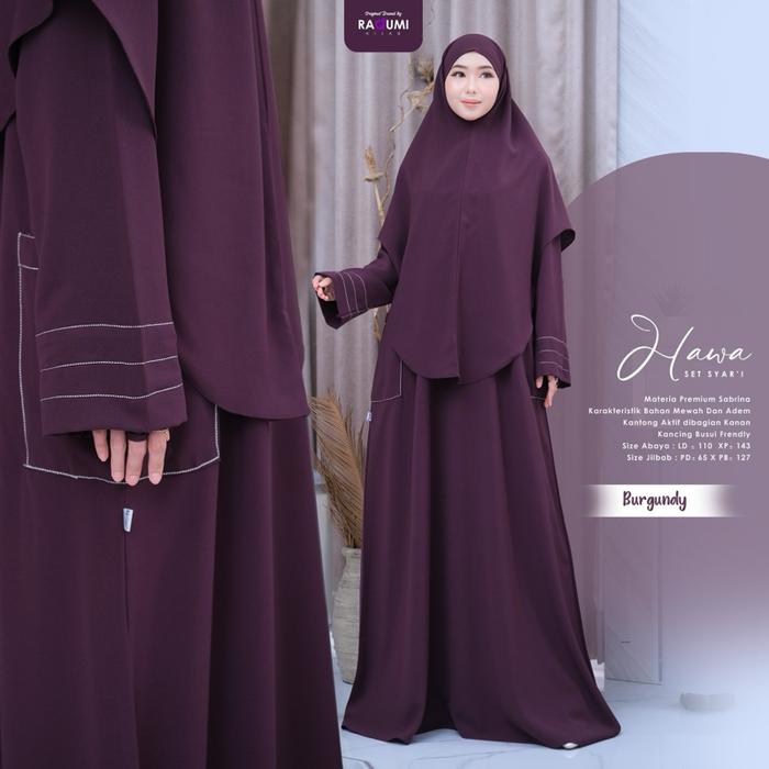 Setelan Gamis Premium berbahan sabrina HAWA SET SYARI ori by Raqumi Hijab