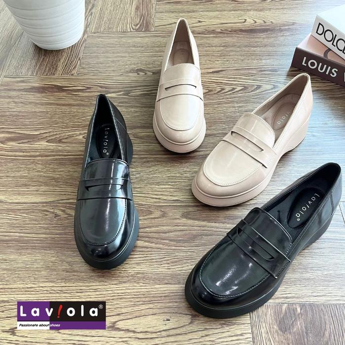 Laviola 4512 FSK - Sepatu Wedges Wanita Sepatu Kerja Apricot dan Black Shoes