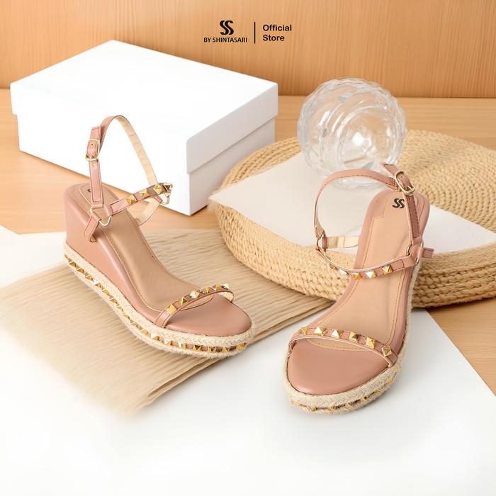 Sepatu Wanita Wedges Manaia Cataclou Sandal Wedges Wanita Heels 9cm Hazelnut