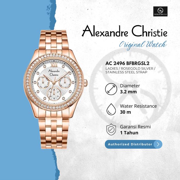Jam Tangan Wanita Alexandre Christie AC 2496 Original Strap Stainless Steel - Rosegold Silver Quartz