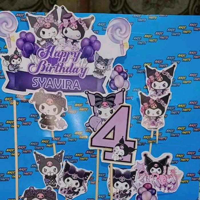 1 set cake topper kuromi custom nama & angka / cake topper kuromi ultah. Costume Kids Fashion
