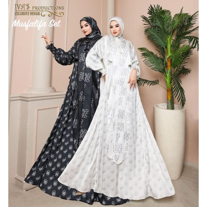 Gamis Set Wanita Printing Premium Iva Production Scarf Set Elegan