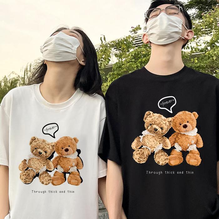 Kaos Couple,Beruang Lucu,Kaos custom bucin,Unisex,kaos cowok style keren 2025,Kaos tongkrongan,Grap