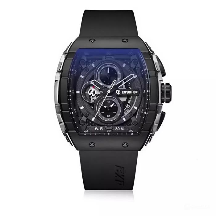 JAM TANGAN PRIA EXPEDITION E 6782 E6782 SILVER BLACK RUBBER ORIGINAL