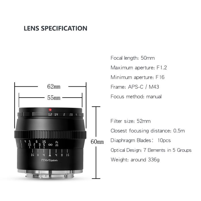 TTartisan 50mm F1.2 Macro DSLR Camera Lens For Sony E Canon EOS-M