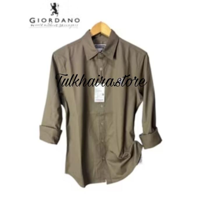 Kemeja KerahLengan Panjang Pria Giordano Slimfit/Kerah Pria Kekinian Bordir Lion 3D Baju Atasan Dewa