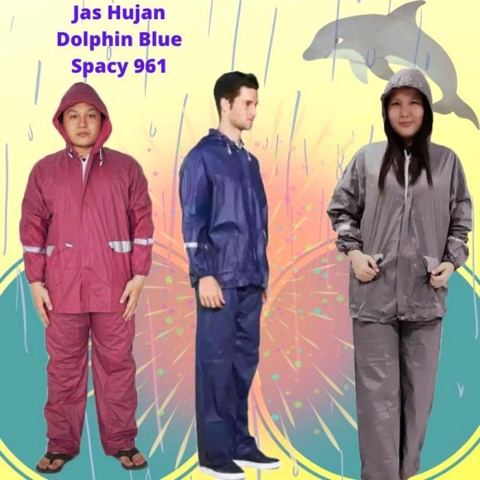 PREMIUM Jas Hujan Setelan Baju Celana Spacy Dewasa Dholpin Blu 961 mantel Hujan