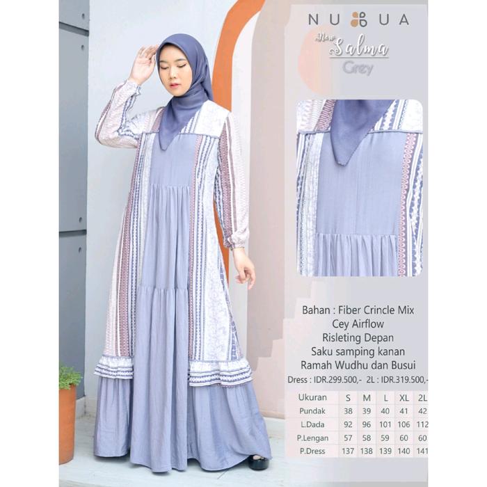 Baju Gamis Nubua Salma Grey Gamis Simple