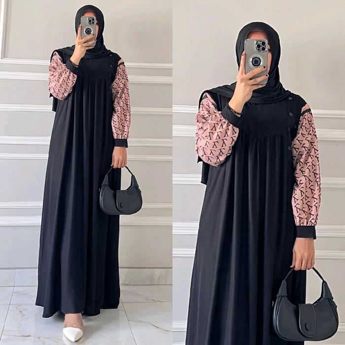 GAMIS ARISCHKA MAXY // GAMIS DRESS ONLY WARNA HITAM MOTIF BY JEVANNI Maxi Pesta Mewah Dewasa Lebaran