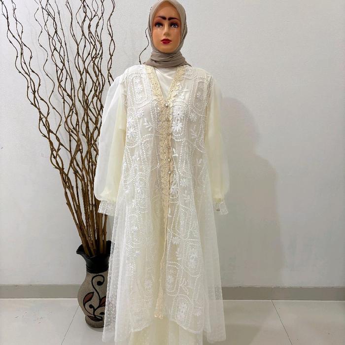 Gamis outer brukat - Gamis Brukat Turki - Gamis Putih - Gamis dan outer brukat