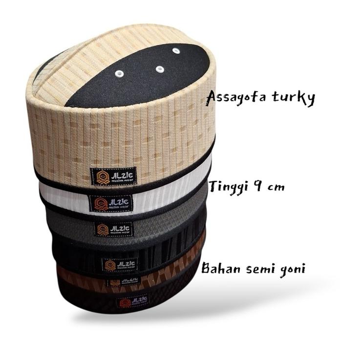 Al Zie (Grosir isi 10 pcs) Peci Kopiah Assagofa Tukry Motif Tinggi 9 cm Bahan Semi Goni Harga Grosir