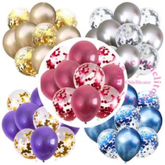 Balon set confetti chrome silver gold purple red blue
