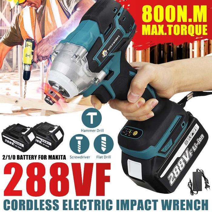 Baru 22800MAh 288VF Kunci Impact Listrik Tanpa Sikat 1/2 Baterai