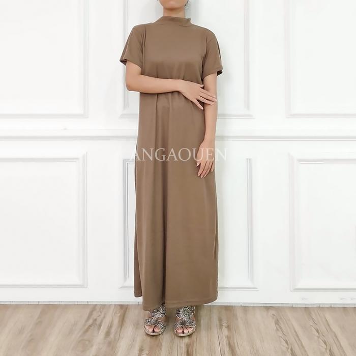 Angoeun - Inner Dress 013 Dalaman Gamis Lengan Pendek Polos Basic Casual Nyaman Panjang Model Kerah 
