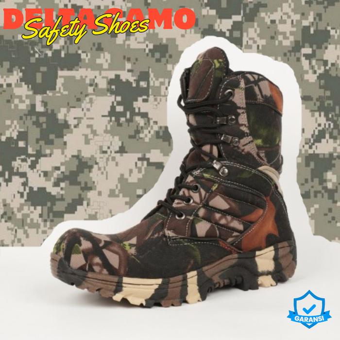 Sepatu Pdl Tinggi Pria Wanita Ujung Besi -Delta Cordura Tactical Camo Army Loreng - Sepatu Boots Hig
