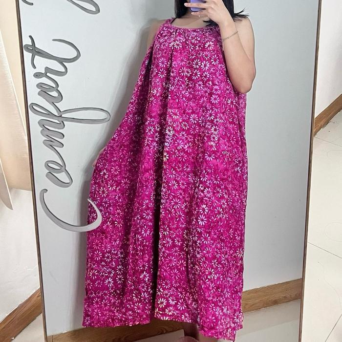Diva Yukensi Dress By Silatuku - Daster Lekbong Jumbo Payung Tanpa Lengan Batik Cap Rayon Premium Ld